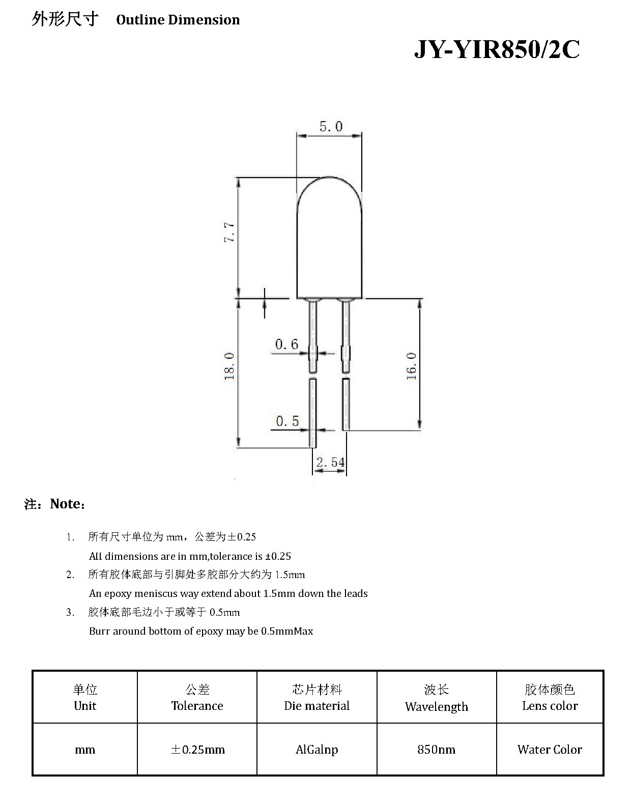 IR-Y5-850NM 外形尺寸图