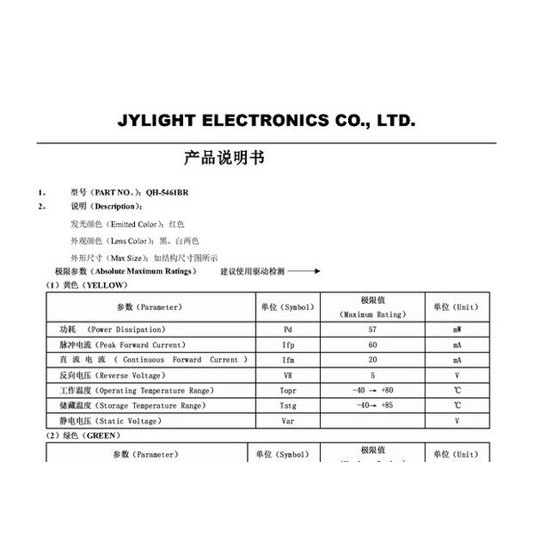5461BR共阳红色 规格书
