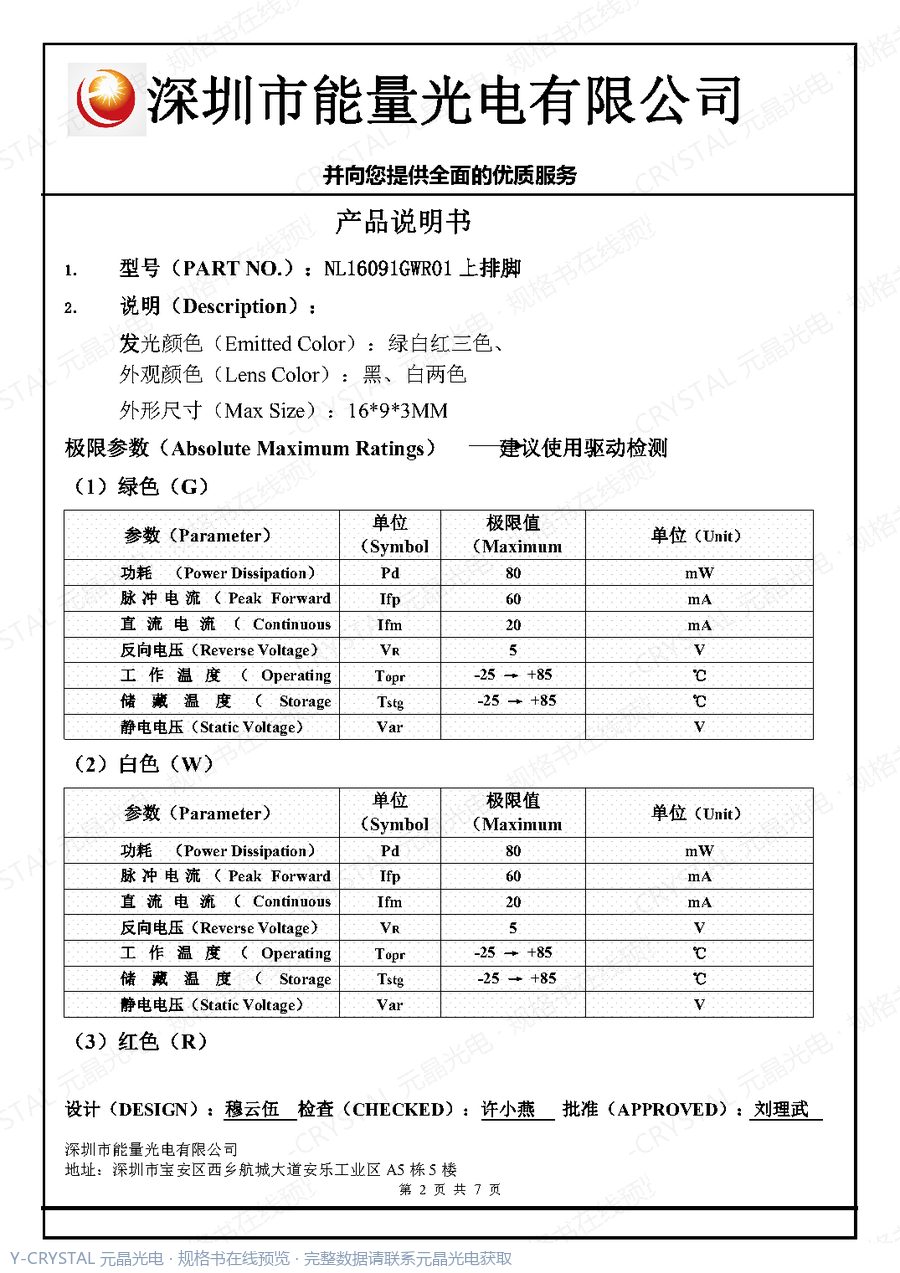 NL16093GWR01 规格书 第1页