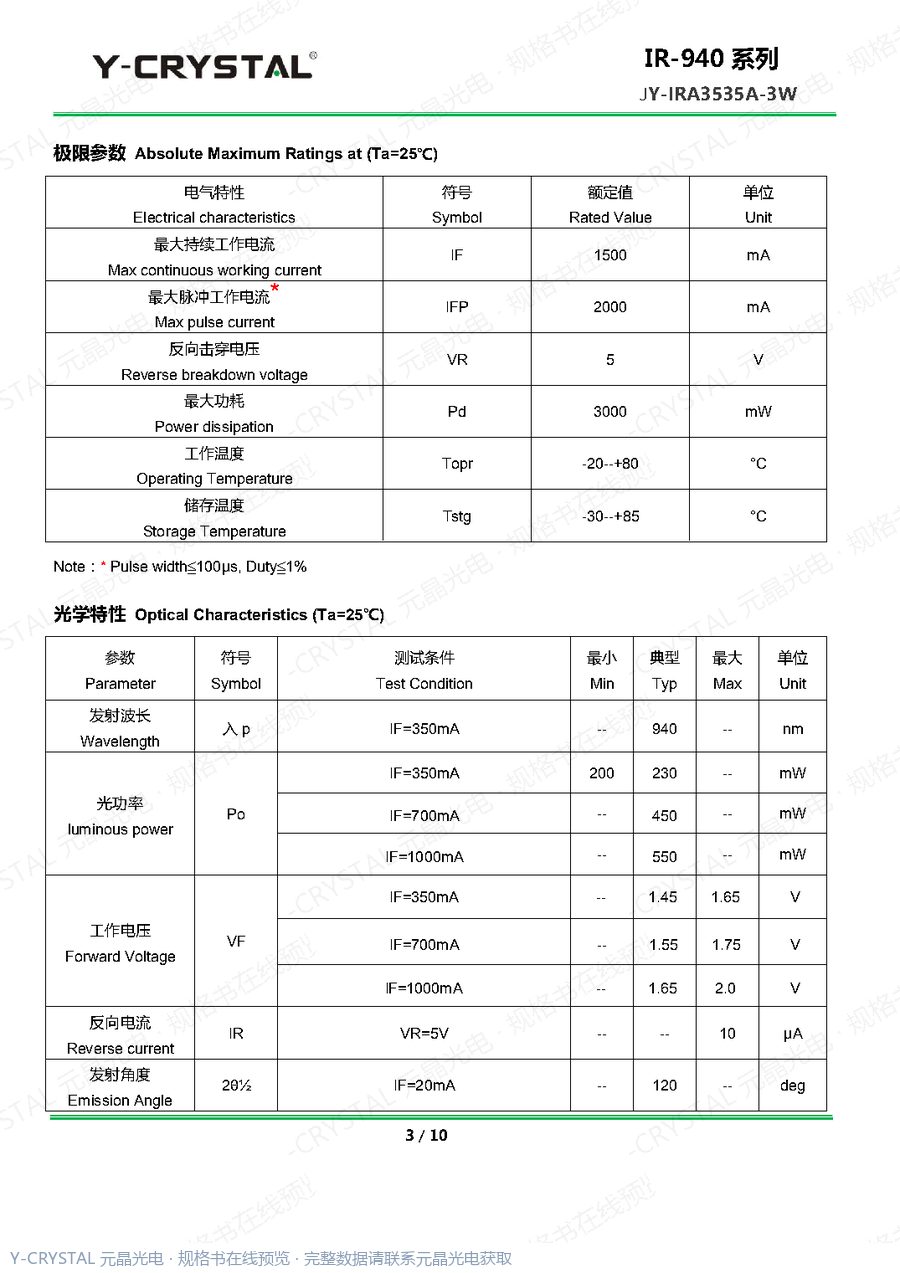 JY-IRA3535A-3W-XYC 规格书 第2页