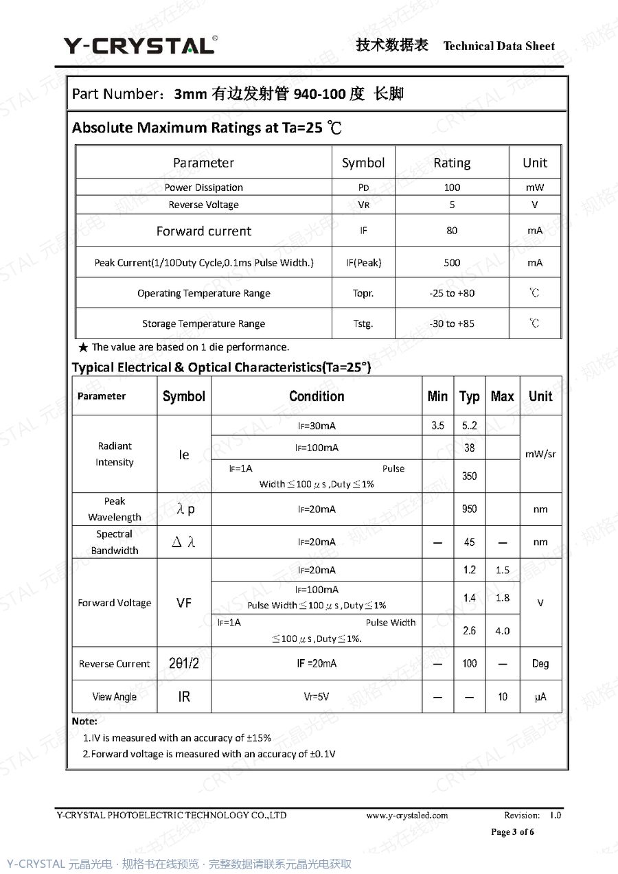 JY-Y3IRC-950 规格书 第2页