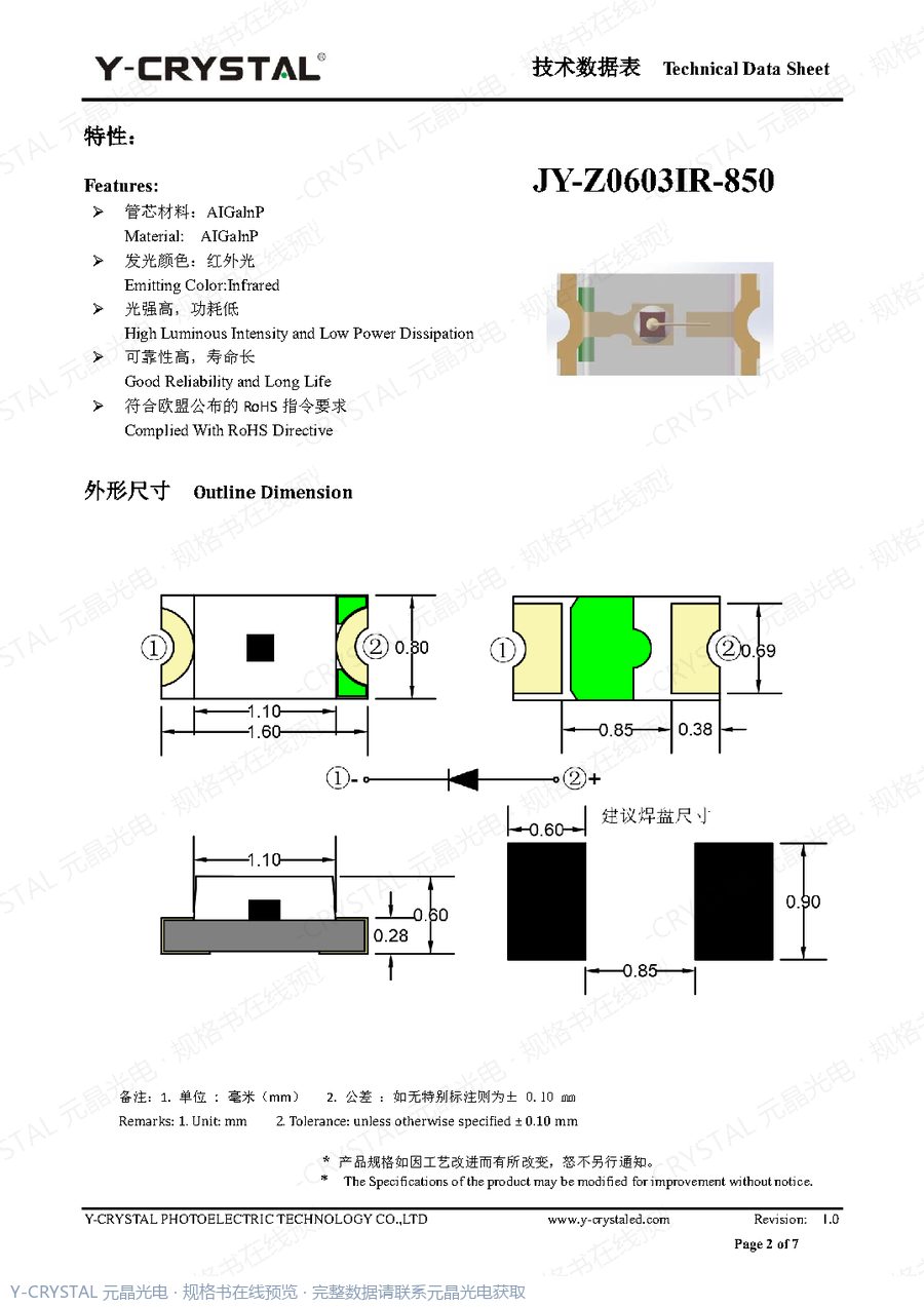 Z0603IR850 规格书 第1页