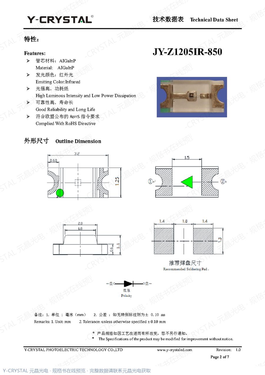 Z1205IR850 规格书 第1页